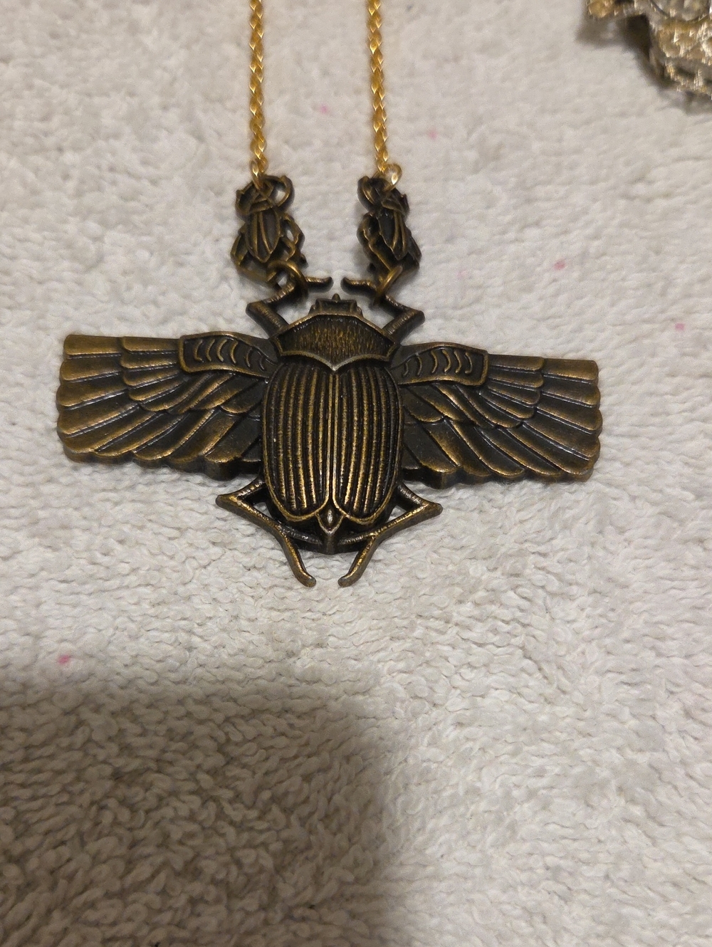 Brass-Tone Scarab Wing Pendant Necklace - Unbranded